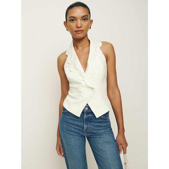 REFORMATION NWT Primrose Vest Cream Size 12 Embroidered Lapel Bride Bachelorette - Picture 4 of 9